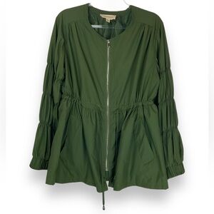 Luna Moon Jacket‎ Puff Sleeve Peplum Windbreaker Green Lightweight Size Large